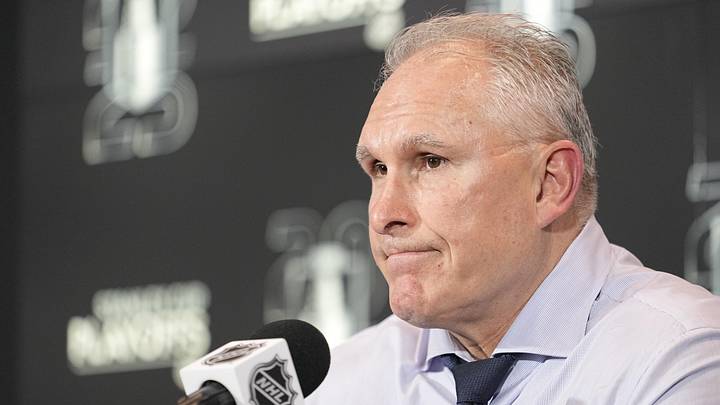 May 5, 2025; Toronto, Ontario, CAN; Toronto Maple Leafs head coach Craig Berube during a post game press conference following game one in the second round of the 2025 Stanley Cup Playoffs against the Florida Panthers at Scotiabank Arena. Mandatory Credit: John E. Sokolowski-Imagn Images
