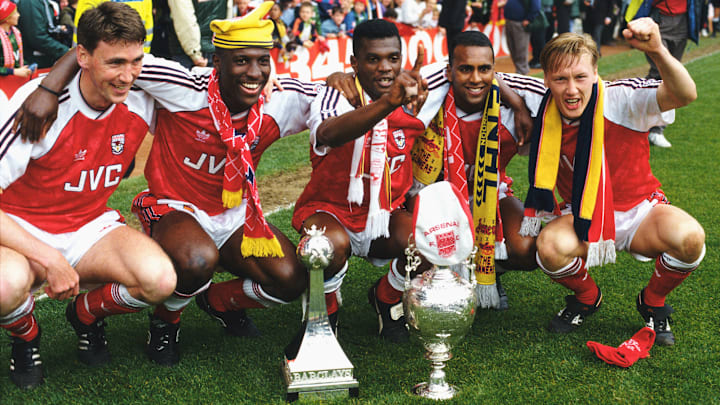 David Rocastle celebrating Arsenal's 1990/91 First Division triumph