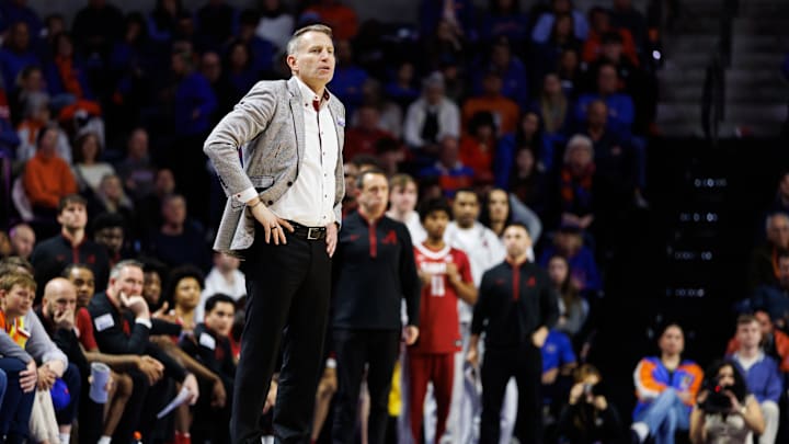 Feb 1, 2026; Gainesville, Florida, USA; Alabama Crimson Tide head coach Nate Oats looks on against the Florida Gators during the second half at Exactech Arena at the Stephen C. O'Connell Center. Mandatory Credit: Matt Pendleton-Imagn Images Feb 1, 2026; Gainesville, Florida, USA; Alabama Crimson Tide head coach Nate Oats looks on against the Florida Gators during the second half at Exactech Arena at the Stephen C. O'Connell Center. Mandatory Credit: Matt Pendleton-Imagn Images