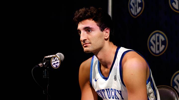 Oct 14, 2026; Birmingham, AL, USA; Kentucky Wildcats forward Milan Momcilovic speaks during the SEC Basketball Tipoff at Grand Bohemian Hotel Mountain Brook. Mandatory Credit: Butch Dill-Imagn Images Oct 14, 2026; Birmingham, AL, USA; Kentucky Wildcats forward Milan Momcilovic speaks during the SEC Basketball Tipoff at Grand Bohemian Hotel Mountain Brook. Mandatory Credit: Butch Dill-Imagn Images