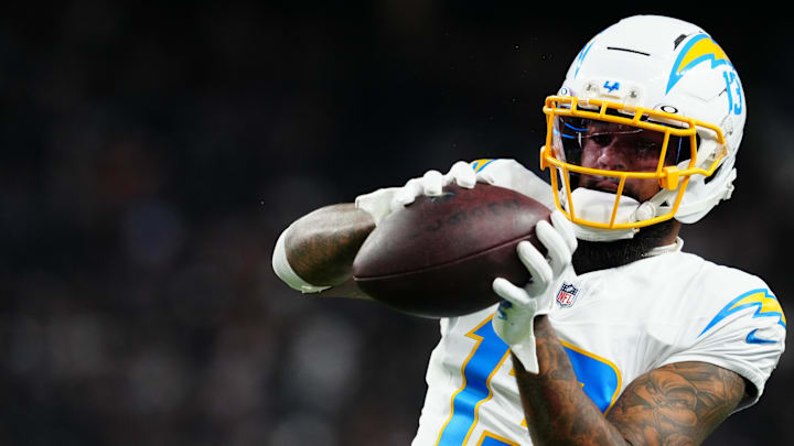 Sep 15, 2025; Paradise, Nevada, USA; Los Angeles Chargers wide receiver Keenan Allen (13) warms up before the game against the Las Vegas Raiders at Allegiant Stadium. Mandatory Credit: Stephen R. Sylvanie -Imagn Images Sep 15, 2025; Paradise, Nevada, USA; Los Angeles Chargers wide receiver Keenan Allen (13) warms up before the game against the Las Vegas Raiders at Allegiant Stadium. Mandatory Credit: Stephen R. Sylvanie -Imagn Images