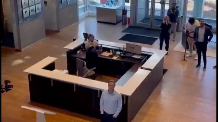 Ben Johnson is having a great first day of work. 