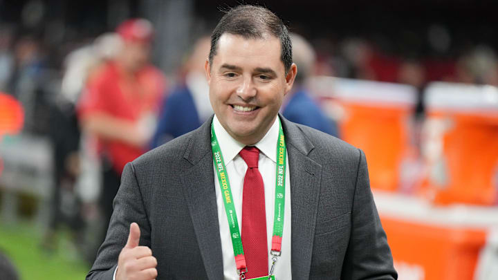 Nov 21, 2022; Mexico City, MEX; San Francisco 49ers Chief Executive Officer Jed York gestures prior to the NFL International Series Monday Night Football game against the Arizona Cardinals at Estadio Azteca. Mandatory Credit: Kirby Lee-Imagn Images