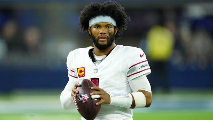 Dec 28, 2024; Inglewood, California, USA; Arizona Cardinals quarterback Kyler Murray (1) looks on against the Los Angeles Rams in the second half at SoFi Stadium. Mandatory Credit: Kirby Lee-Imagn Images Dec 28, 2024; Inglewood, California, USA; Arizona Cardinals quarterback Kyler Murray (1) looks on against the Los Angeles Rams in the second half at SoFi Stadium. Mandatory Credit: Kirby Lee-Imagn Images
