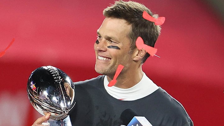 Feb 7, 2021; Tampa, FL, USA; Tampa Bay Buccaneers quarterback Tom Brady (12) Mandatory Credit: Matthew Emmons-Imagn Images