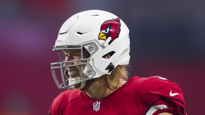Oct 24, 2021; Glendale, Arizona, USA; Arizona Cardinals defensive end Josh Mauro (96) against the Houston Texans at State Farm Stadium. Mandatory Credit: Mark J. Rebilas-Imagn Images

