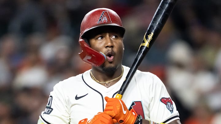 Sep 16, 2025; Phoenix, Arizona, USA; Arizona Diamondbacks shortstop Geraldo Perdomo against the San Francisco Giants at Chase Field. Mandatory Credit: Mark J. Rebilas-Imagn Images
