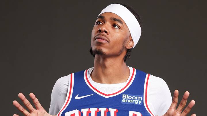Sep 28, 2026; Camden, NJ, USA; Philadelphia 76ers Labaron Philon poses for a photo during media day. 