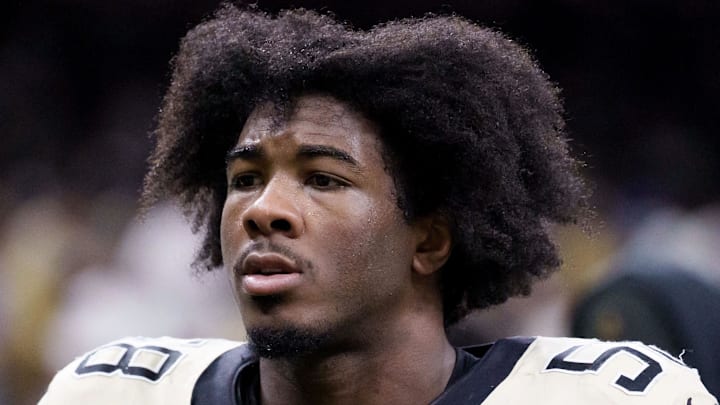 Sep 7, 2025; New Orleans, Louisiana, USA; New Orleans Saints defensive end Jonathan Bullard (58)  at Caesars Superdome. Mandatory Credit: Matthew Hinton-Imagn Images