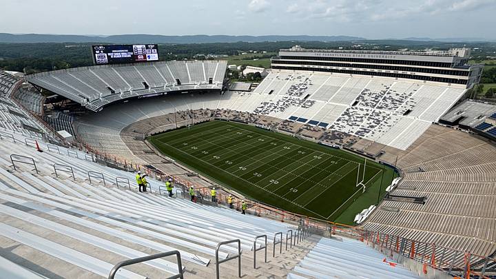 A view of Penn State's Beaver Stadium from the new upper-deck bleachers on the west side. A view of Penn State's Beaver Stadium from the new upper-deck bleachers on the west side.