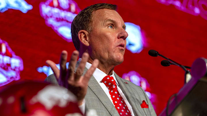 Arkansas Razorbacks head coach Chad Morris speaks during SEC Media Days at the Hyatt Regency-Birmingham. 