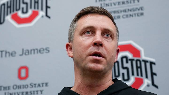 Ohio State Buckeyes head coach Jake Diebler speaks to the media after practice in the practice gym at the Schottenstein Center on July 21, 2026 in Columbus, Ohio. Ohio State Buckeyes head coach Jake Diebler speaks to the media after practice in the practice gym at the Schottenstein Center on July 21, 2026 in Columbus, Ohio.