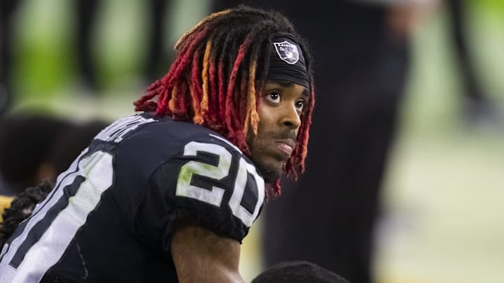 Las Vegas Raiders cornerback Damon Arnette (20) against the Kansas City Chiefs at Allegiant Stadium during the 2020 season. Las Vegas Raiders cornerback Damon Arnette (20) against the Kansas City Chiefs at Allegiant Stadium during the 2020 season.