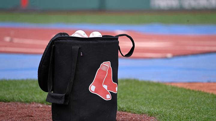 May 12, 2024; Boston, Massachusetts, USA;  A bag of baseballs sits on the diamond before a game against between the Boston Red Sox and the Washington Nationals at Fenway Park. Mandatory Credit: Eric Canha-Imagn Images