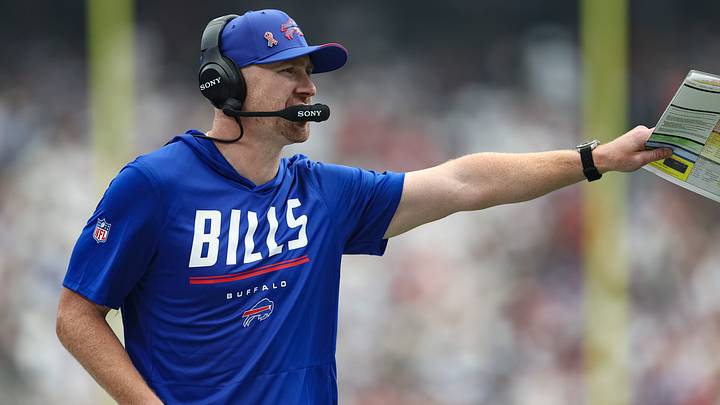 Buffalo Bills head coach Joe Brady on the sideline during the game against the Houston Texans at Reliant Stadium. Buffalo Bills head coach Joe Brady on the sideline during the game against the Houston Texans at Reliant Stadium.