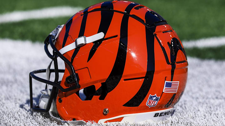 Dec 1, 2024; Cincinnati, Ohio, USA; A general view of the helmet of Cincinnati Bengals long snapper Cal Adomitis (48) during warmups before the game against the Pittsburgh Steelers at Paycor Stadium. Mandatory Credit: Katie Stratman-Imagn Images Dec 1, 2024; Cincinnati, Ohio, USA; A general view of the helmet of Cincinnati Bengals long snapper Cal Adomitis (48) during warmups before the game against the Pittsburgh Steelers at Paycor Stadium. Mandatory Credit: Katie Stratman-Imagn Images