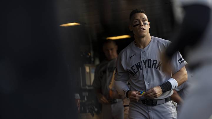 May 29, 2026; West Sacramento, California, USA; New York Yankees right fielder Aaron Judge (99) walks in the dugout during action against the Athletics in the fourth inning at Sutter Health Park. Mandatory Credit: Cary Edmondson-Imagn Images May 29, 2026; West Sacramento, California, USA; New York Yankees right fielder Aaron Judge (99) walks in the dugout during action against the Athletics in the fourth inning at Sutter Health Park. Mandatory Credit: Cary Edmondson-Imagn Images