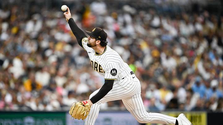Aug 10, 2026; San Diego, California, USA; San Diego Padres pitcher Casey Mize (32) delivers during the second inning against the Milwaukee Brewers at Petco Park. Mandatory Credit: Denis Poroy-Imagn Images