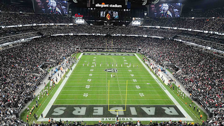 Dec 16, 2024; Paradise, Nevada, USA; A general overall view of Allegiant Stadium during the opening kickoff of the game between the Atlanta Falcons and the Las Vegas Raiders. Mandatory Credit: Kirby Lee-Imagn Images Dec 16, 2024; Paradise, Nevada, USA; A general overall view of Allegiant Stadium during the opening kickoff of the game between the Atlanta Falcons and the Las Vegas Raiders. Mandatory Credit: Kirby Lee-Imagn Images