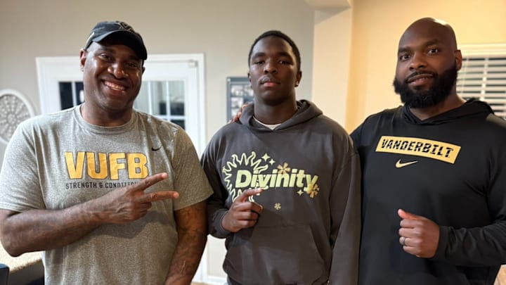 2026 3-Star EDGE Jace McCallum (middle) with Vanderbilt defensive assistants Jovan Haye (left) and Larry Black (right) 2026 3-Star EDGE Jace McCallum (middle) with Vanderbilt defensive assistants Jovan Haye (left) and Larry Black (right)