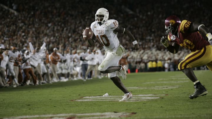 Texas quarterback Vince Young scores a touchdown against USC in the 2006 Rose Bowl