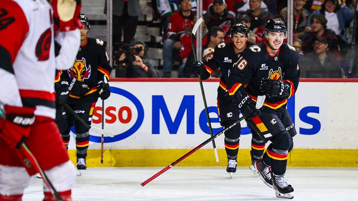 Morgan Frost of the Calgary Flames