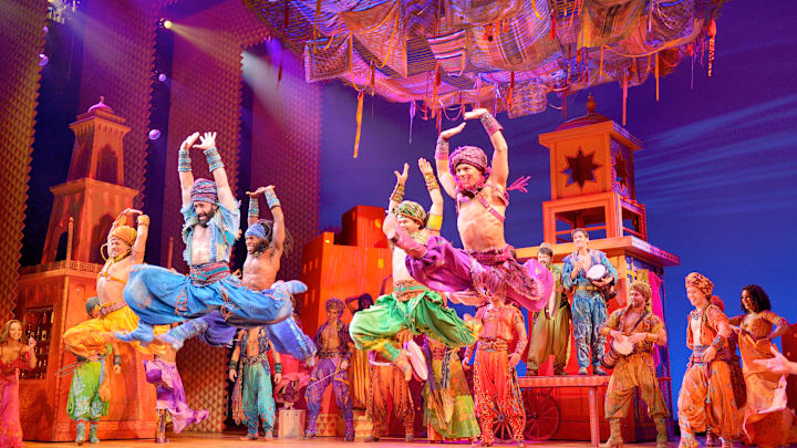 Disney Theatrical Productions under the direction of Thomas Schumacher presents Aladdin, the new musical, music by Alan Menken, lyrrics by Howard Ashman and Tim Rice, book and additional lyrics by Chad Beguelin at the Ed Mirvish Theatre in Toronto, Canada, starring: Adam Jacobs (Aladdin), James Monroe Iglehart (Genie), Courtney Reed (Jasmine), Brian Gonzales (Babkak), Brandon O'Neill (Kassim), Jonathan Schwartz (Omar), Clifton Davis (Sultan), Don Darryl Rivera (Iago), Merwin Foard (standby
