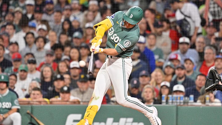 Boston Red Sox right fielder Roman Anthony hits a home run against the Pittsburgh Pirates during the fifth inning at Fenway Park.