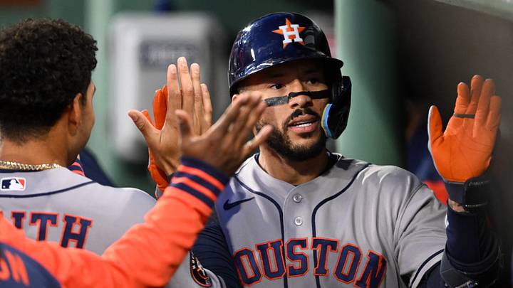 May 1, 2026; Boston, Massachusetts, USA; Houston Astros shortstop Carlos Correa (1) reacts after hitting a solo home run against the Boston Red Sox during the third inning at Fenway Park. Mandatory Credit: Brian Fluharty-Imagn Images May 1, 2026; Boston, Massachusetts, USA; Houston Astros shortstop Carlos Correa (1) reacts after hitting a solo home run against the Boston Red Sox during the third inning at Fenway Park. Mandatory Credit: Brian Fluharty-Imagn Images