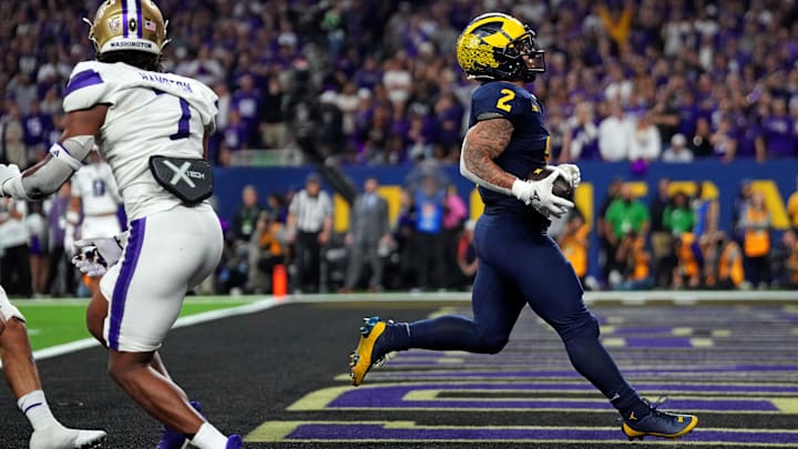 Jan 8, 2024; Houston, TX; Michigan Wolverines running back Blake Corum (2) runs for a touchdown