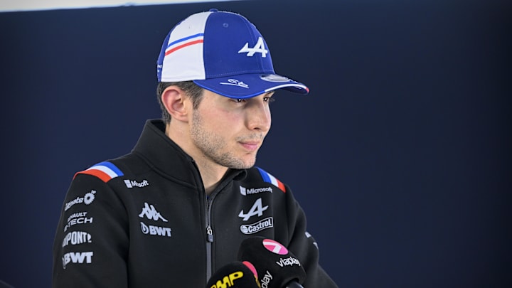 Oct 22, 2022; Austin, Texas, USA; BWT Alpine F1 Team driver Esteban Ocon (31) of Team France is interviewed after the qualifying session for the U.S. Grand Prix at Circuit of the Americas. Mandatory Credit: Jerome Miron-USA TODAY Sports