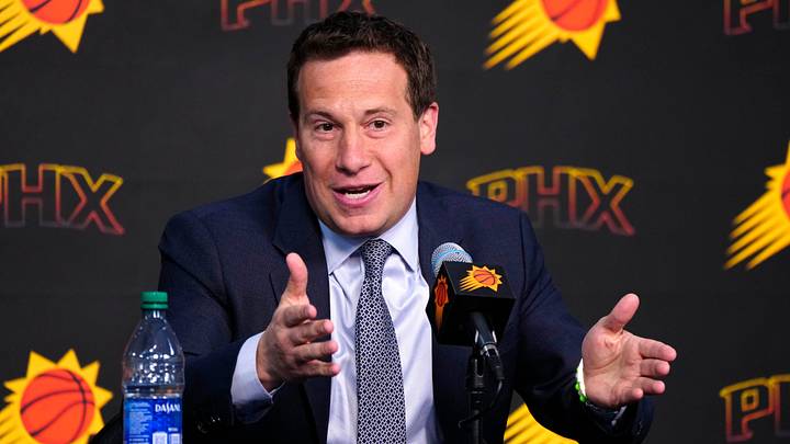 Suns owner Mat Ishbia speaks with the press during a news conference at Footprint Center in Phoenix on May 1, 2024. Suns owner Mat Ishbia speaks with the press during a news conference at Footprint Center in Phoenix on May 1, 2024.