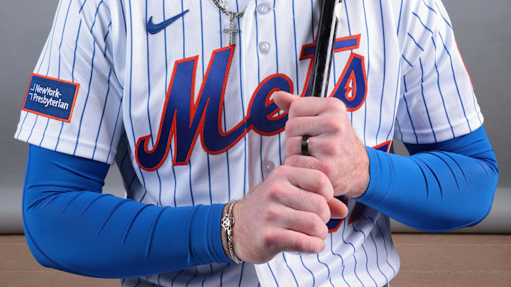 Feb 19, 2026; Port St. Lucie, FL, USA; New York Mets infielder Ryan Clifford (87) poses for a photo during media day at Clover Park. Mandatory Credit: Sam Navarro-Imagn Images