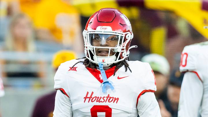 Oct 25, 2025; Tempe, Arizona, USA; Houston Cougars defensive back Kentrell Webb (8) against the Arizona State Sun Devils at Mountain America Stadium. Mandatory Credit: Mark J. Rebilas-Imagn Images