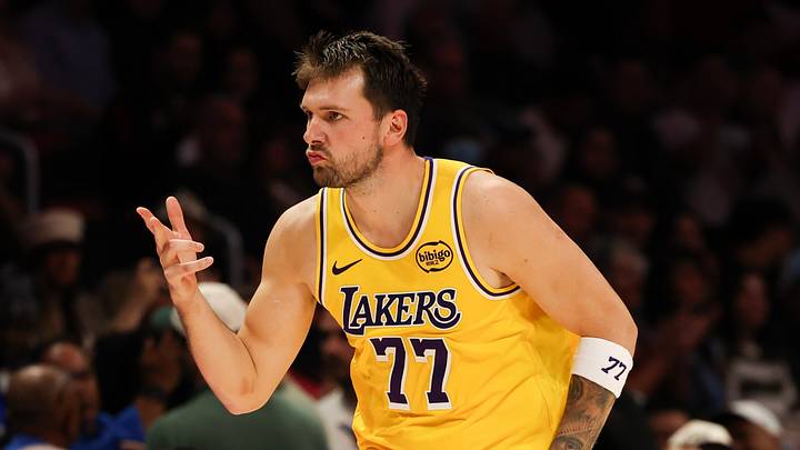 Mar 19, 2026; Miami, Florida, USA; Los Angeles Lakers guard Luka Doncic (77) reacts against the Miami Heat during the second half at Kaseya Center. Mandatory Credit: Isabella Frias-Imagn Images Mar 19, 2026; Miami, Florida, USA; Los Angeles Lakers guard Luka Doncic (77) reacts against the Miami Heat during the second half at Kaseya Center. Mandatory Credit: Isabella Frias-Imagn Images