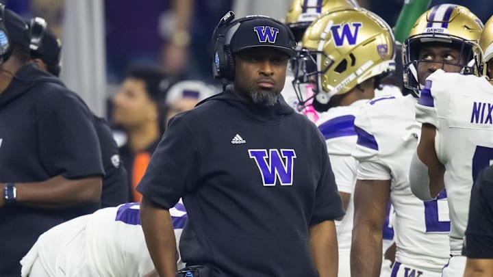 Running backs coach Lee Marks is shown at the CFP national championship game between the UW and Michigan. Running backs coach Lee Marks is shown at the CFP national championship game between the UW and Michigan.