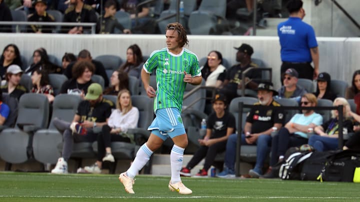 Feb 24, 2024; Los Angeles, California, USA;  Seattle Sounders midfielder Pedro de la Vega (10) on