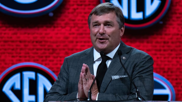 Georgia Head Coach Kirby Smart speaks at the 2023 SEC Football Kickoff Media Days at the Nashville Grand Hyatt on Broadway, Tuesday, July 18, 2023. Georgia Head Coach Kirby Smart speaks at the 2023 SEC Football Kickoff Media Days at the Nashville Grand Hyatt on Broadway, Tuesday, July 18, 2023.