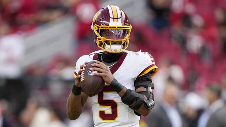 Oct 19, 2026; Santa Clara, California, USA; Washington Commanders quarterback Jayden Daniels (5) warms up before the game against the San Francisco 49ers at Levi's Stadium. Mandatory Credit: Kyle Terada-Imagn Images Oct 19, 2026; Santa Clara, California, USA; Washington Commanders quarterback Jayden Daniels (5) warms up before the game against the San Francisco 49ers at Levi's Stadium. Mandatory Credit: Kyle Terada-Imagn Images