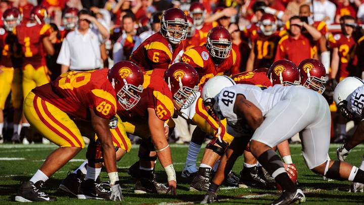 Jan 1, 2009; Pasadena, CA, USA: FILE PHOTO; Southern California Trojans quarterback Mark Sanchez (6) lined up under center against the Penn State Nittany Lions during the 2009 Rose Bowl at the Rose Bowl. The Trojans defeated the Nittany Lions 38-24. Mandatory Credit: Richard Mackson-USA TODAY Network Jan 1, 2009; Pasadena, CA, USA: FILE PHOTO; Southern California Trojans quarterback Mark Sanchez (6) lined up under center against the Penn State Nittany Lions during the 2009 Rose Bowl at the Rose Bowl. The Trojans defeated the Nittany Lions 38-24. Mandatory Credit: Richard Mackson-USA TODAY Network