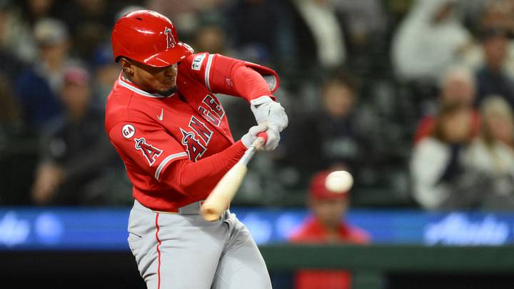 Sep 24, 2026; Seattle, Washington, USA; Los Angeles Angels second baseman Christian Moore (4) hits a 2-RBI double against the Seattle Mariners during the sixth inning at T-Mobile Park. Mandatory Credit: Steven Bisig-Imagn Images Sep 24, 2026; Seattle, Washington, USA; Los Angeles Angels second baseman Christian Moore (4) hits a 2-RBI double against the Seattle Mariners during the sixth inning at T-Mobile Park. Mandatory Credit: Steven Bisig-Imagn Images