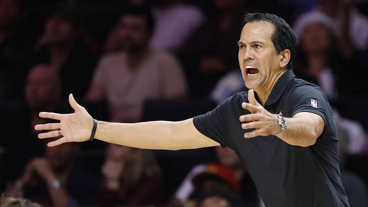 Miami Heat head coach Erik Spoelstra reacts (Mandatory Credit: Rhona Wise-Imagn Images)