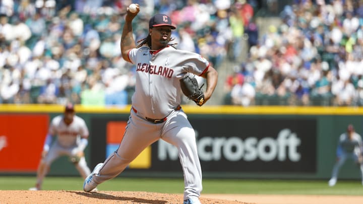 Cleveland Guardians pitcher Luis Ortiz throws during a game against the Seattle Mariners on July 3 at T-Mobile Park.