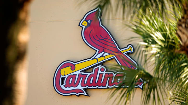Feb 26, 2021; Jupiter, Florida, USA; A general view of the St. Louis Cardinals logo on the stadium at Roger Dean Stadium during spring training workouts. Mandatory Credit: Jasen Vinlove-Imagn Images Feb 26, 2021; Jupiter, Florida, USA; A general view of the St. Louis Cardinals logo on the stadium at Roger Dean Stadium during spring training workouts. Mandatory Credit: Jasen Vinlove-Imagn Images