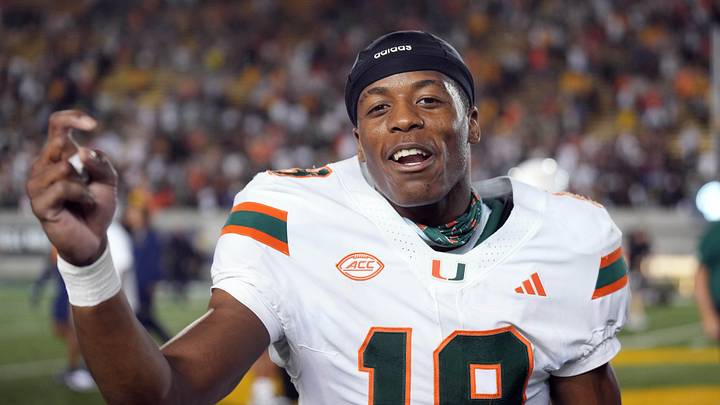 Oct 5, 2024; Berkeley, California, USA; Miami Hurricanes defensive back D'Yoni Hill (19) celebrates after defeating the California Golden Bears at California Memorial Stadium. Mandatory Credit: Darren Yamashita-Imagn Images Oct 5, 2024; Berkeley, California, USA; Miami Hurricanes defensive back D'Yoni Hill (19) celebrates after defeating the California Golden Bears at California Memorial Stadium. Mandatory Credit: Darren Yamashita-Imagn Images