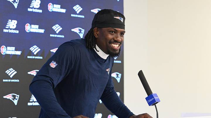 May 9, 2026; Foxborough, MA, USA; New England Patriots cornerback Karon Prunty (21) takes questions from the media during at Gillette Stadium. Mandatory Credit: Eric Canha-Imagn Images