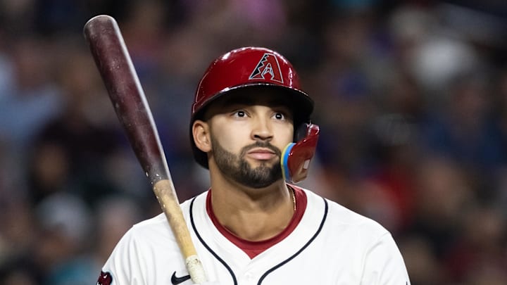 Sep 16, 2025; Phoenix, Arizona, USA; Arizona Diamondbacks infielder Jordan Lawlar against the San Francisco Giants at Chase Field. Mandatory Credit: Mark J. Rebilas-Imagn Images Sep 16, 2025; Phoenix, Arizona, USA; Arizona Diamondbacks infielder Jordan Lawlar against the San Francisco Giants at Chase Field. Mandatory Credit: Mark J. Rebilas-Imagn Images