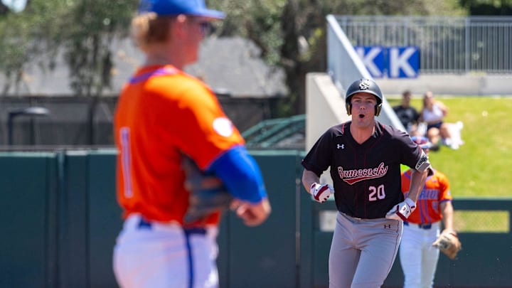 Gamecocks utility Ethan Petry (20) celebrates his two run homer in the top of the third inning