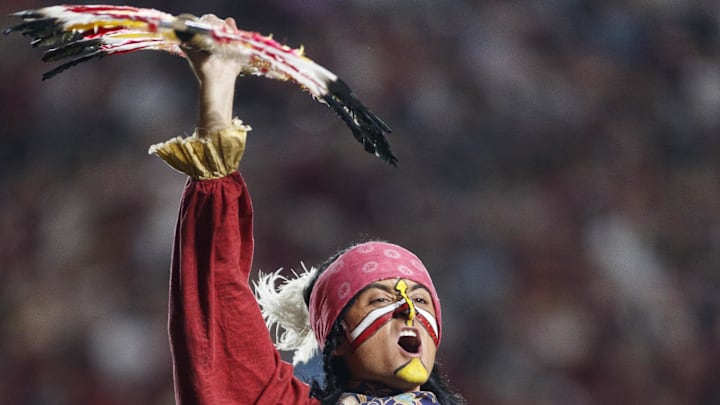 Nov 18, 2023; Tallahassee, Florida, USA; The Florida State Seminole celebrates a touchdown against