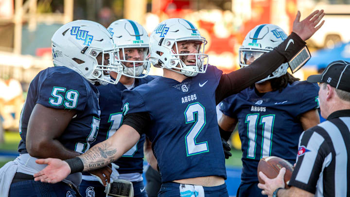 West Florida's Marcus Stokes celebrates after a touchdown as UWF takes on Delta State at Penair Field Saturday, Oct. 12, 2024. UWF went on to beat Delta State 40-28. West Florida's Marcus Stokes celebrates after a touchdown as UWF takes on Delta State at Penair Field Saturday, Oct. 12, 2024. UWF went on to beat Delta State 40-28.